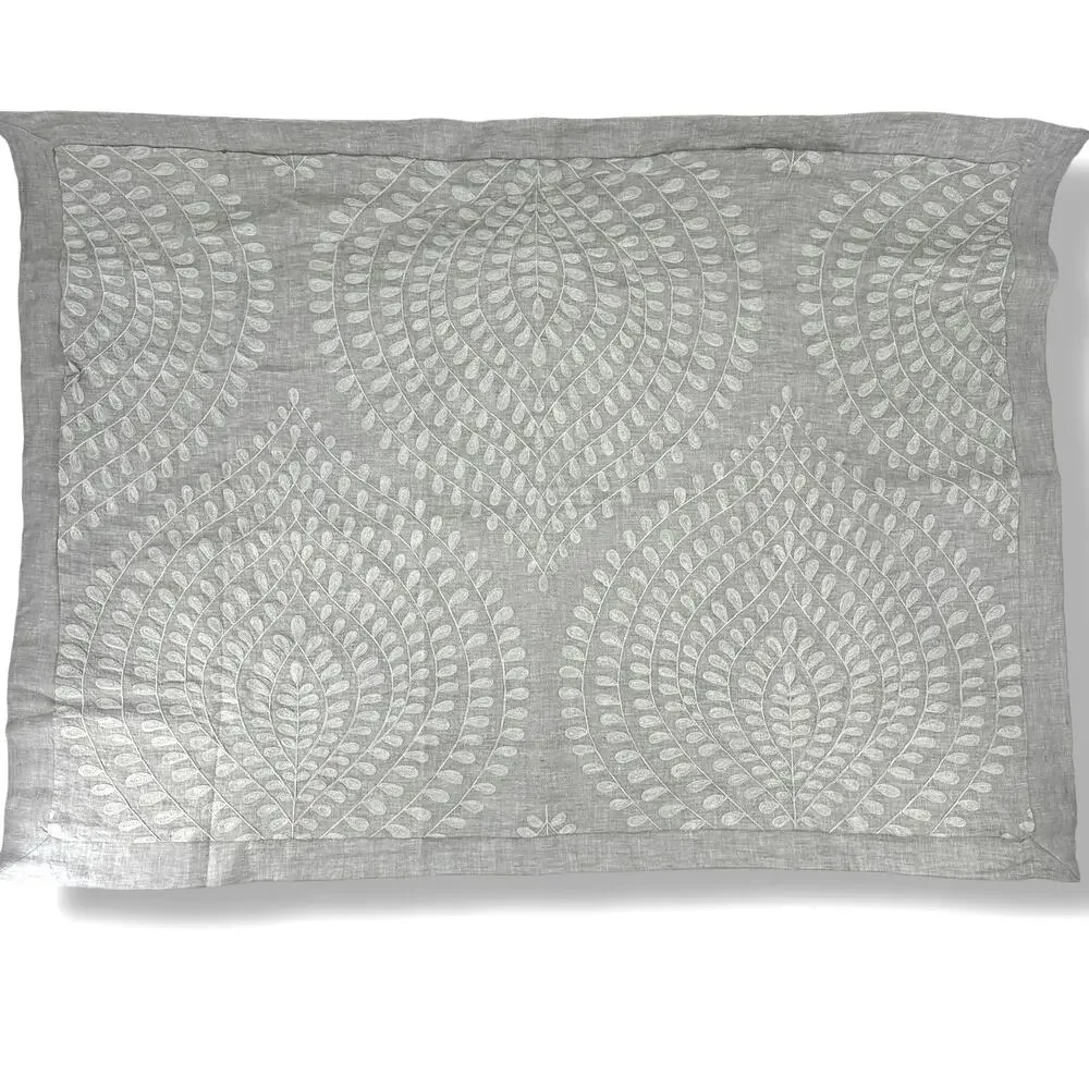 Restoration Hardware Palmette Embroidered Linen Sham King Lounger Fog Mist